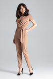 Loose Drape Short-Sleeved Jumpsuit with Tie Waist