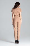 Loose Drape Short-Sleeved Jumpsuit with Tie Waist