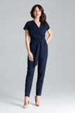 Chic Short-Sleeved Jumpsuit with Drape and Tie Detail