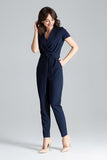 Chic Short-Sleeved Jumpsuit with Drape and Tie Detail