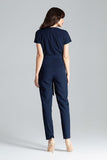 Chic Short-Sleeved Jumpsuit with Drape and Tie Detail