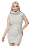 Sleeveless Turtleneck Knit Mini Dress with Ribbed Pattern