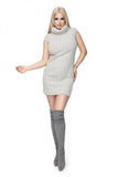Sleeveless Turtleneck Knit Mini Dress with Ribbed Pattern