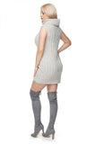 Sleeveless Turtleneck Knit Mini Dress with Ribbed Pattern