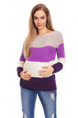 Colorful Striped Thick Weave Sweater with Openwork Front - multicolor / one-size-fits-all