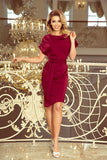 Maroon Asymmetrical Dress with Belt and Water Neckline