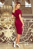 Maroon Asymmetrical Dress with Belt and Water Neckline