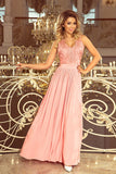 Embroidered Neckline Maxi Dress in Pastel Pink