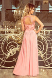 Embroidered Neckline Maxi Dress in Pastel Pink