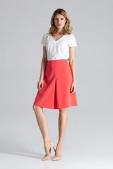 A-Line Midi Skirt with Concealed Zip and Contrast Pleats - pink / S