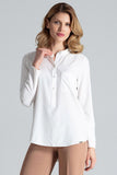 Classic Long Sleeve Blouse with Snap Fasteners and Pocket