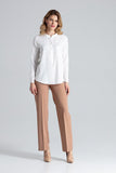 Classic Long Sleeve Blouse with Snap Fasteners and Pocket