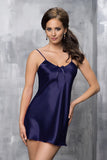 Navy Blue Satin Nightdress with Charming Bow Detail