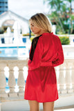 Elegant Red Women's Dressing Gown with Black Lace Detail