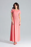 Flowy Short Sleeve Long Dress with Side Slits and Pockets