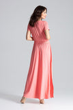 Flowy Short Sleeve Long Dress with Side Slits and Pockets
