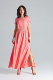 Flowy Short Sleeve Long Dress with Side Slits and Pockets