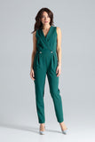 Classic Sleeveless Jumpsuit with Lined Lapels and Pockets