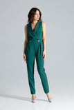Classic Sleeveless Jumpsuit with Lined Lapels and Pockets