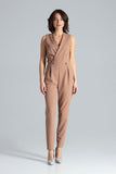 Classic Sleeveless Jumpsuit with Lined Lapels and Zip Back