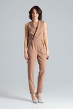 Classic Sleeveless Jumpsuit with Lined Lapels and Zip Back