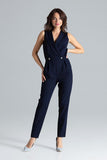 Classic Sleeveless Jumpsuit with Lined Lapels and Pockets