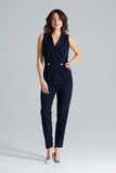 Classic Sleeveless Jumpsuit with Lined Lapels and Pockets