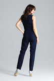 Classic Sleeveless Jumpsuit with Lined Lapels and Pockets