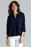 Loose-Fitting Long Sleeve Blouse with Pleated Front