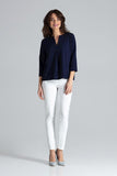 Loose-Fitting Long Sleeve Blouse with Pleated Front