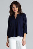 Loose-Fitting Long Sleeve Blouse with Pleated Front