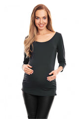 Versatile Pleated Pregnancy Blouse with 3/4 Sleeves - grey / S/M