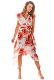 Elegant Floral Chiffon Dress with Asymmetrical Cut