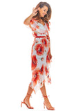 Elegant Floral Chiffon Dress with Asymmetrical Cut