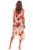 Elegant Floral Chiffon Dress with Asymmetrical Cut