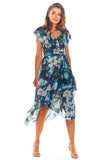 Elegant Asymmetrical Floral Chiffon Dress with Frill