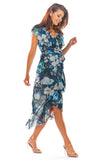 Elegant Asymmetrical Floral Chiffon Dress with Frill