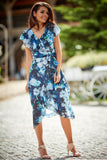 Elegant Asymmetrical Floral Chiffon Dress with Frill