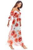 Spanish-Style Maxi Dress with Adjustable Frill Neckline