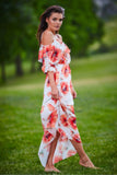 Spanish-Style Maxi Dress with Adjustable Frill Neckline