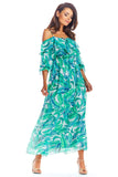 Adjustable Frill Neckline Maxi Dress in Airy Chiffon