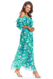 Adjustable Frill Neckline Maxi Dress in Airy Chiffon