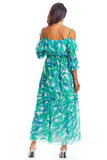 Adjustable Frill Neckline Maxi Dress in Airy Chiffon