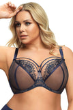 Navy Blue Soft Bra with Underwiring and Lace Detail