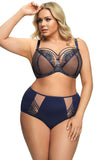 Navy Blue Soft Bra with Underwiring and Lace Detail