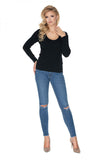 Fitted Long Sleeve Blouse with Heart Neckline