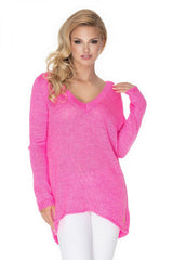 Asymmetrical Loose Oversize Sweater with Long Sleeves - pink / one-size-fits-all