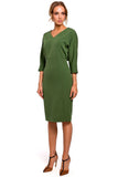 Feminine V-Neck Dress with Dropped Sleeves and Pencil Skirt