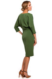Feminine V-Neck Dress with Dropped Sleeves and Pencil Skirt