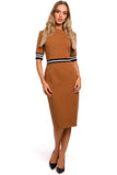 Two-Tone Piped Dress with Ribbed Sleeves for Fashionable Women